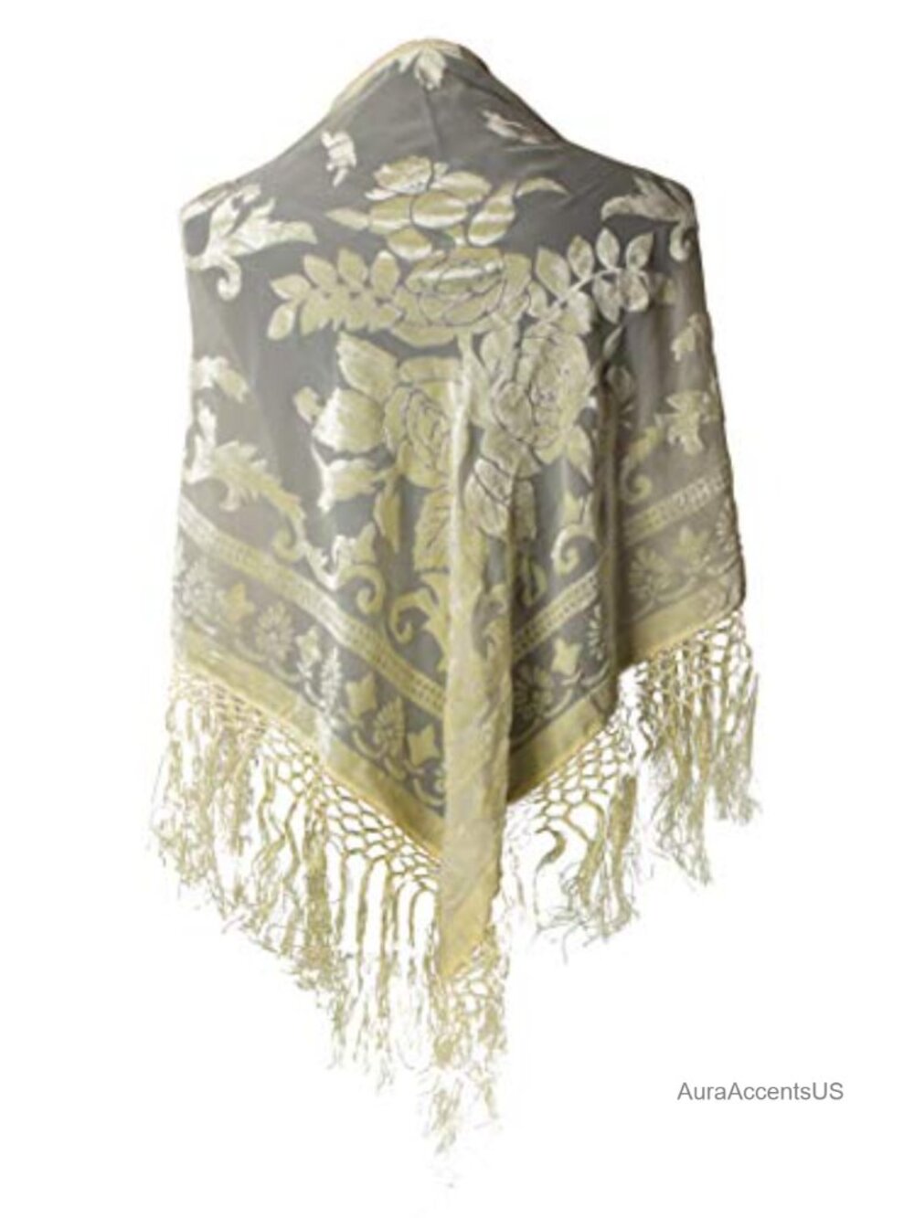 Velvet Burnout Shawl Wrap With Fringe Lightweight Fancy Dress Costume